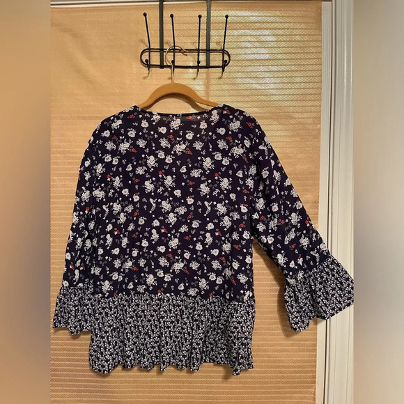 NAVY FLORAL BLOUSE~PEPLEM~XL - Picture 1 of 7
